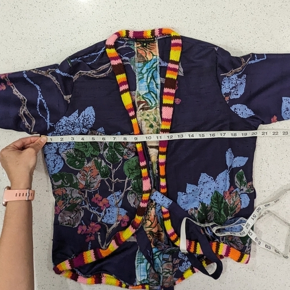 Aoyama Itchome Women 100% Pure Silk Blue Floral Wrap Jacket Lightweight Size M - Picture 4 of 8